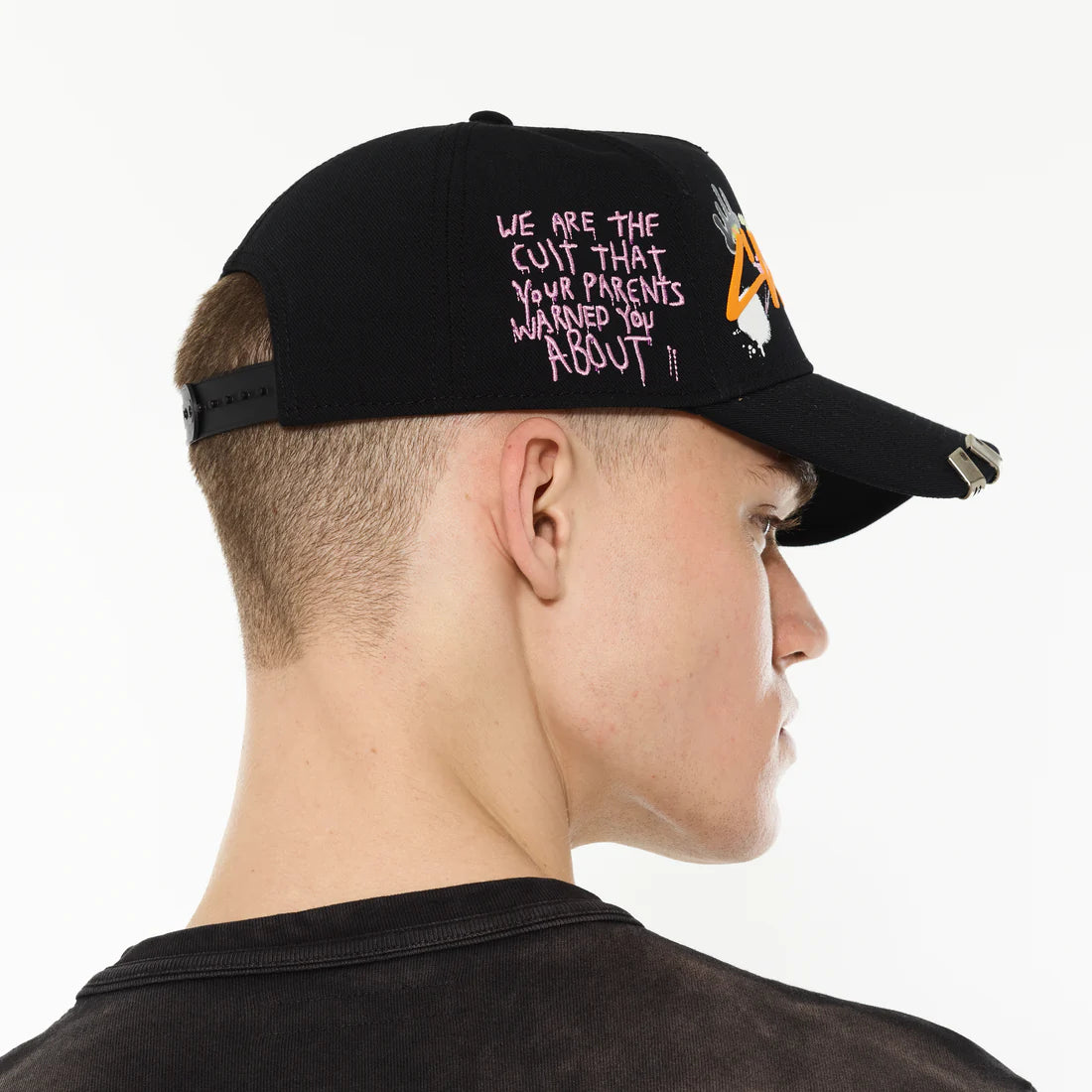 Cult's Logo Mesh Back Trucker Hat "Cult Graffiti" in Black