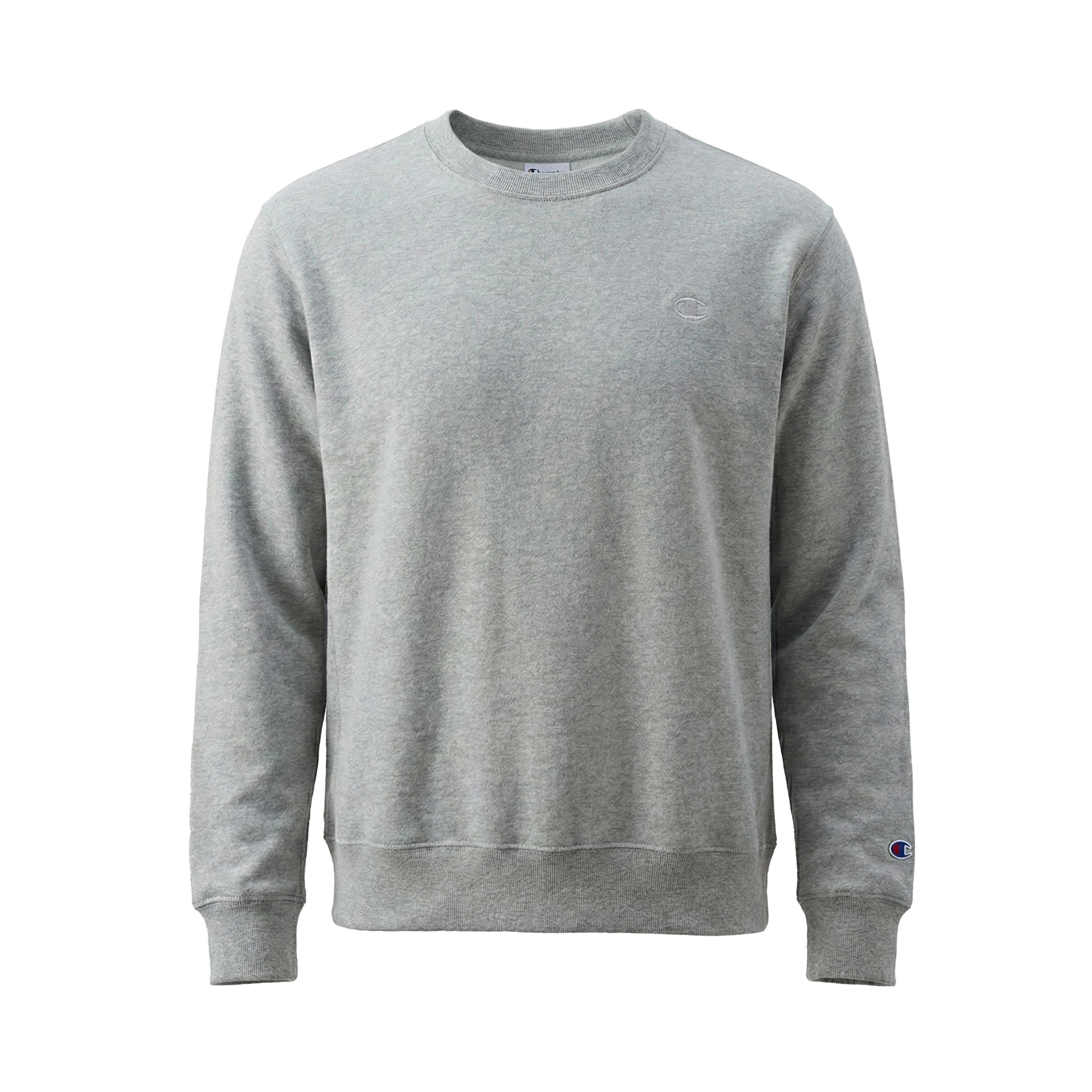 Champion Men's PowerBlend Fleece Crew C Logo Oxford Grey