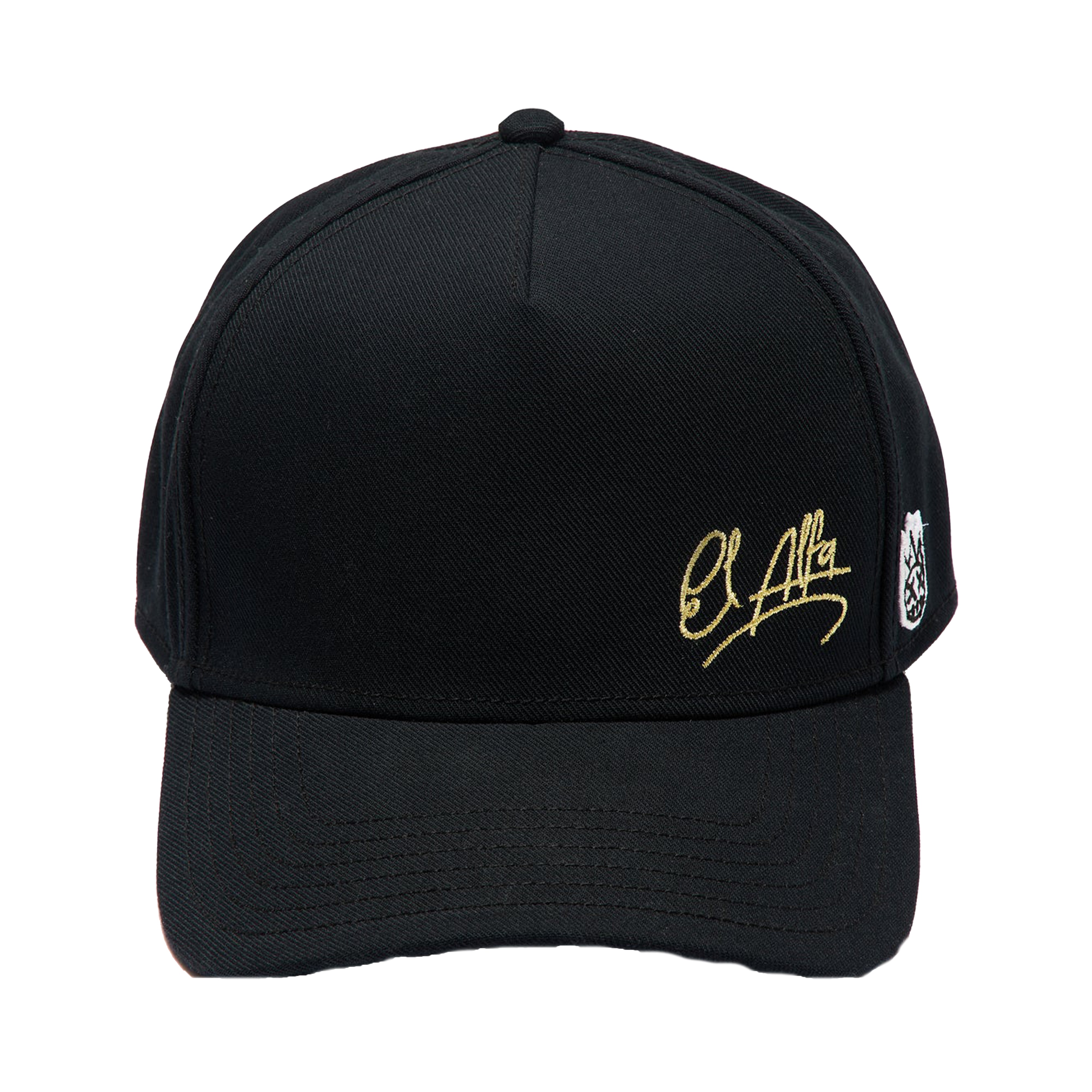 CultxElAlfaGoldSignature5PanelAFrameTruckerHatinBlack.jpg