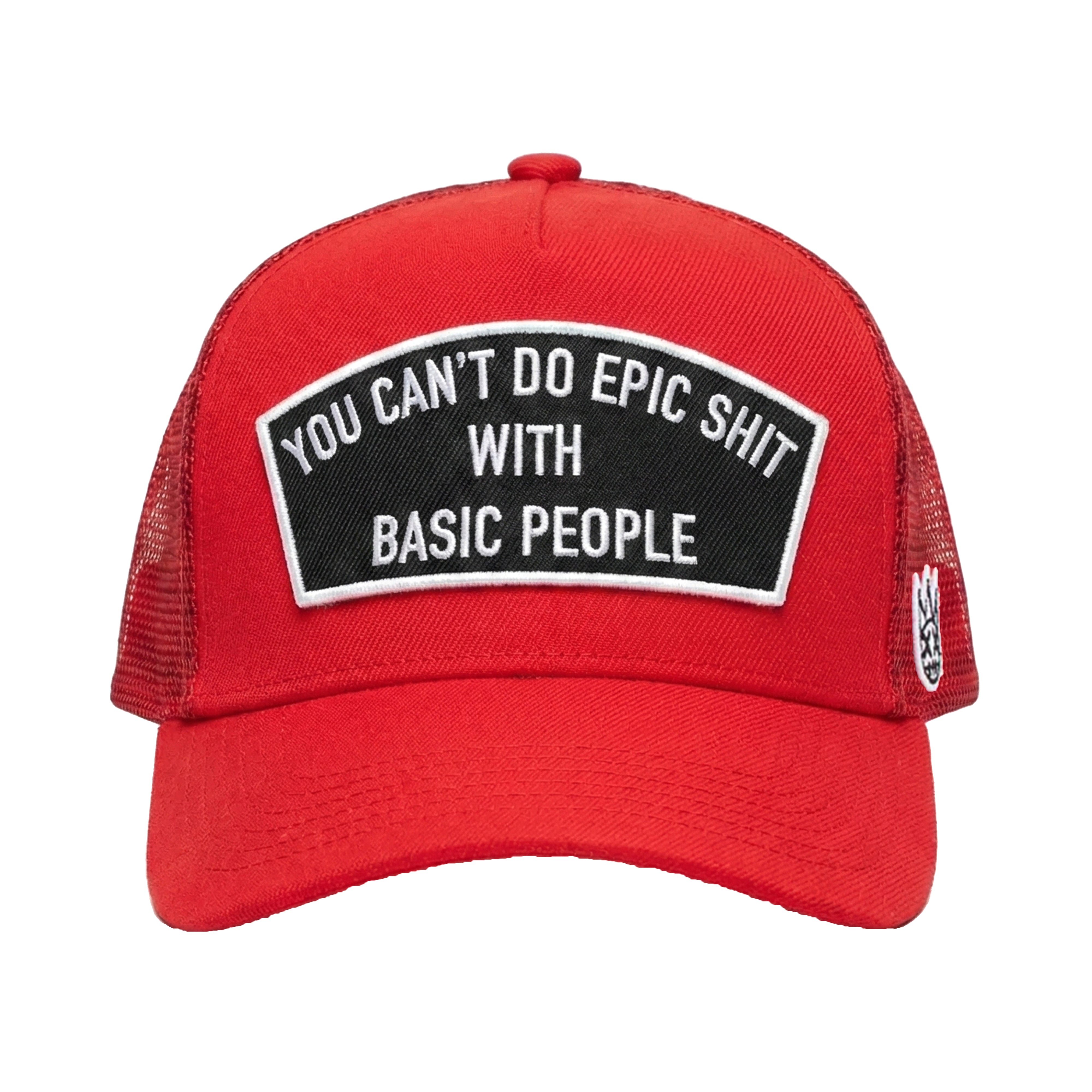 Red Trucker Hat – “Epic Sh*t” Design, Mesh Back, Curved Visor