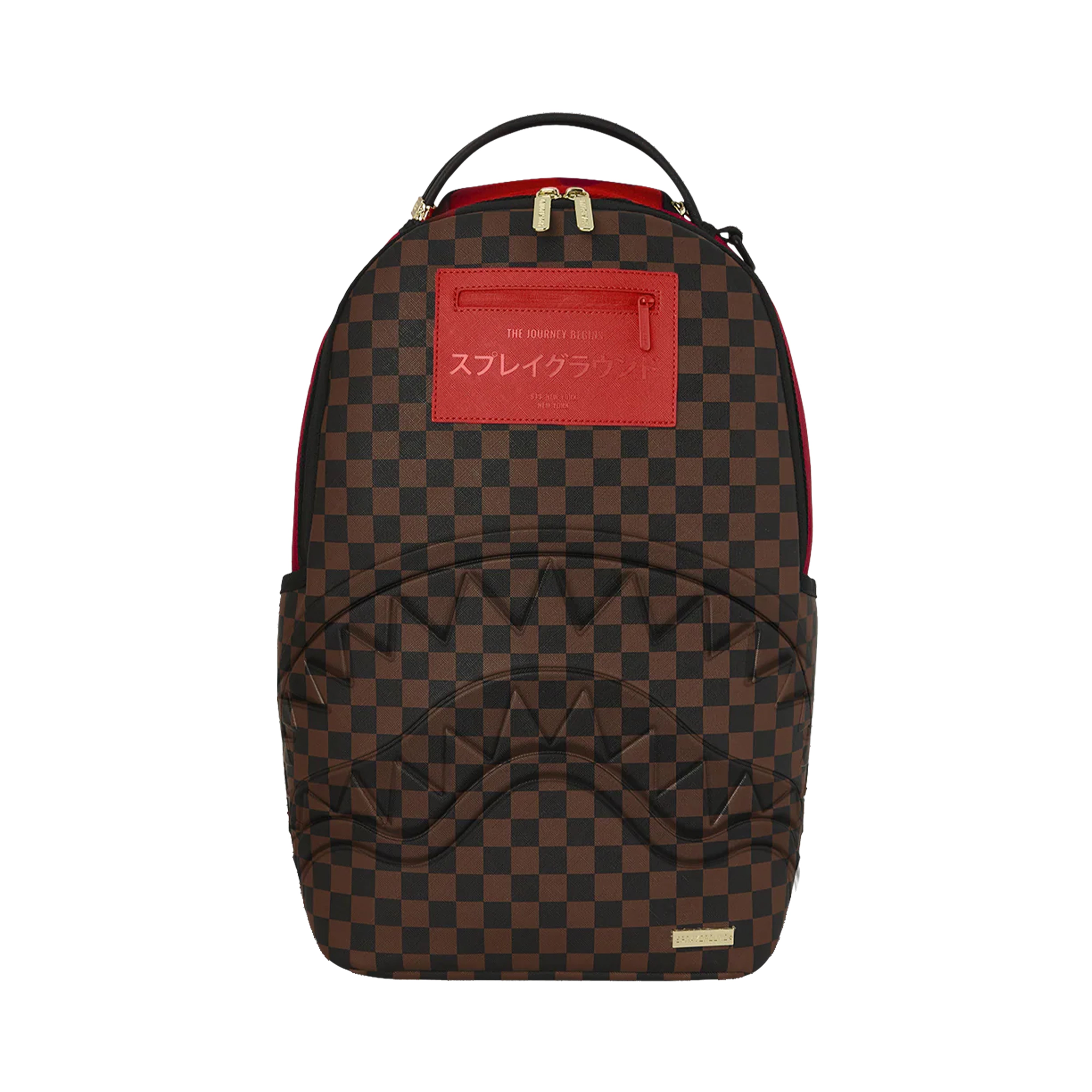 Sprayground Journey Brown Checkered Backpack (Red Patch) (910B8571NSZ)