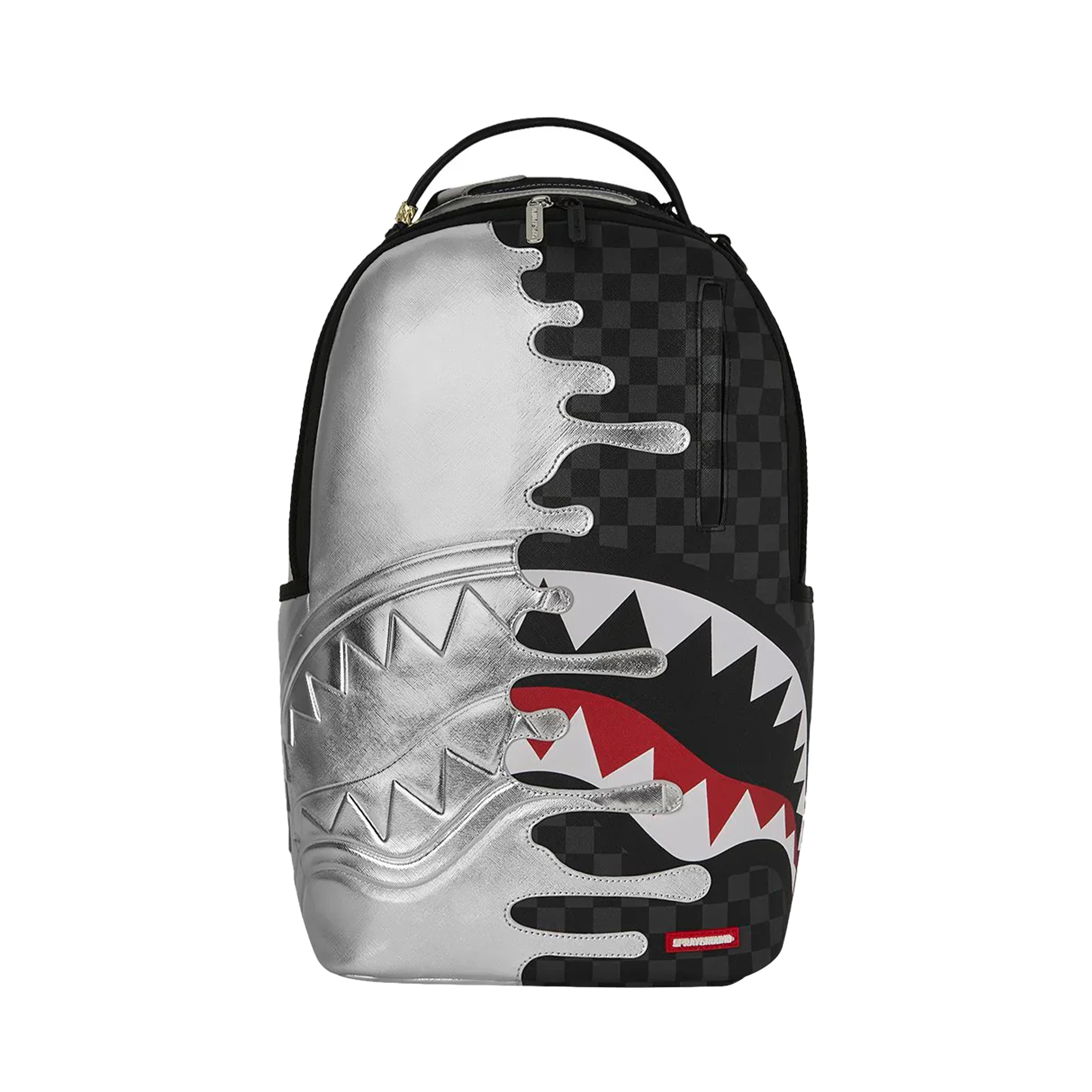Sprayground Silver Drip Shark Black Checkered Backpack (910B8940NSZ)