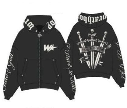 Wrathboy 3 Sword Full-Zip Hoodie Black