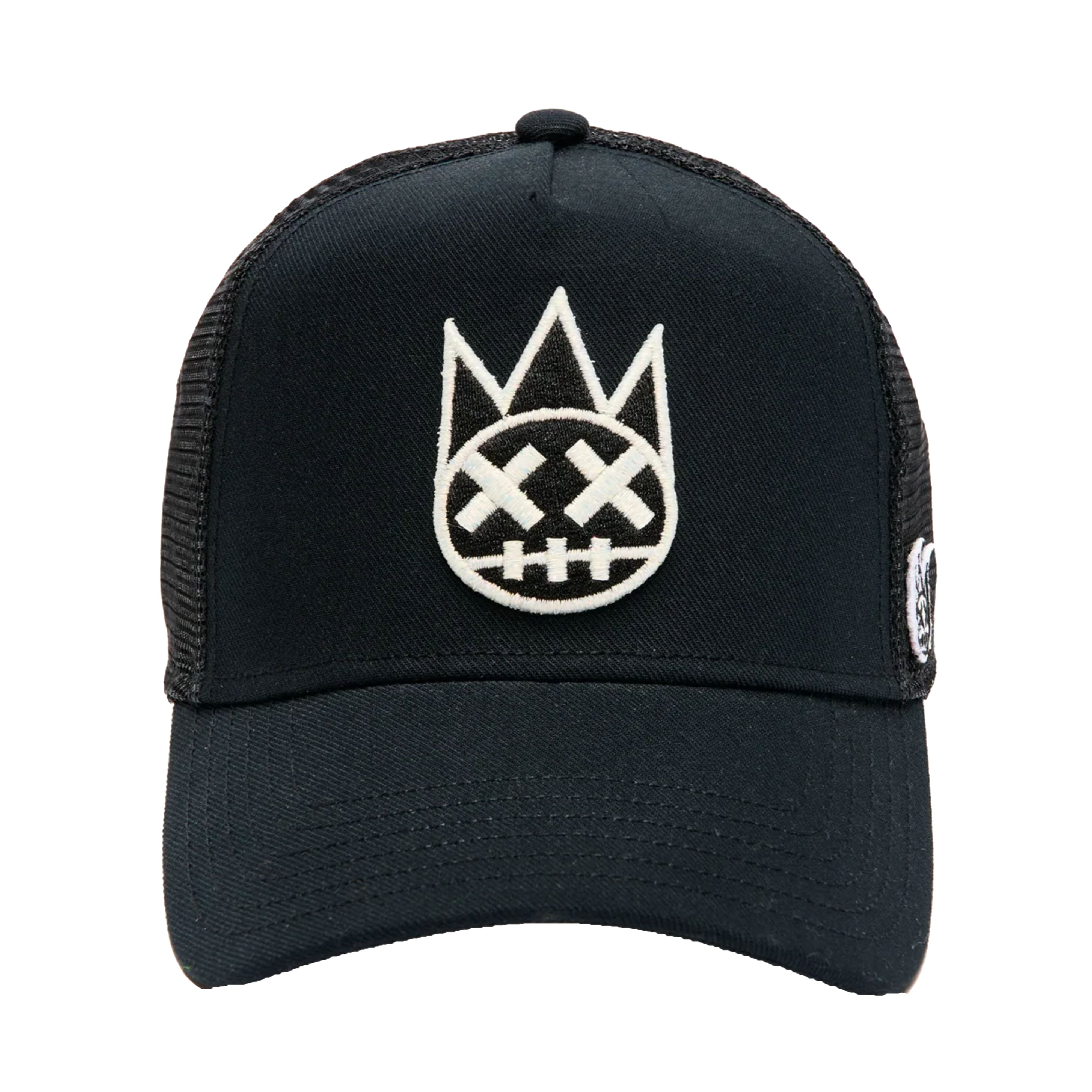 WHITE CLEAN LOGO MESH BACK TRUCKER IN BLACK