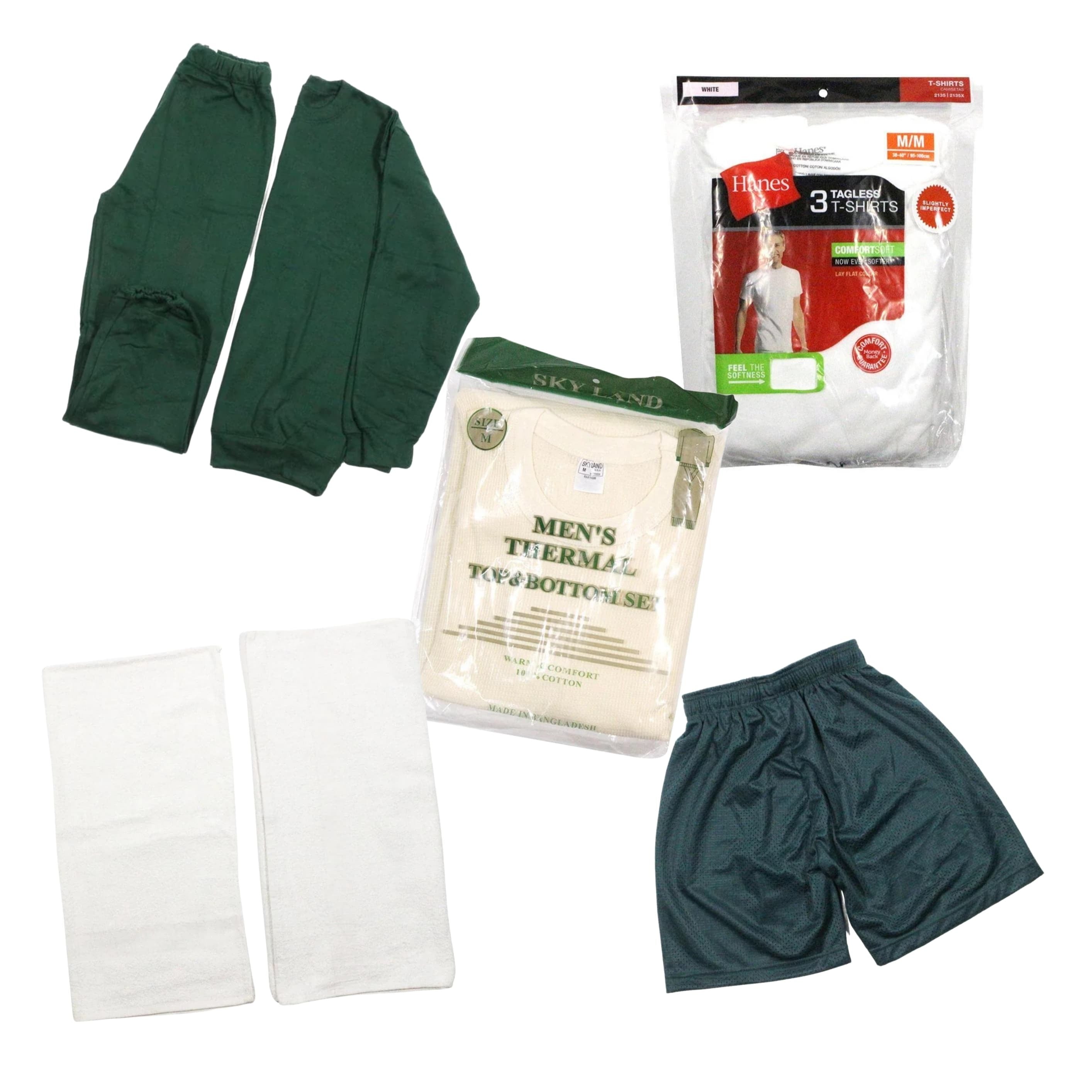 Inmate Package 2 [2 Sweat Suit, 2 Thermal Set, 2 Shorts, T-shirt (Pack of 6), 2 Towels]