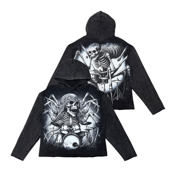 Spider skeleton drummer hoodie Black