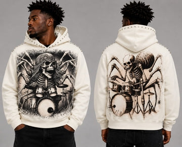 Spider skeleton drummer hoodie Natural